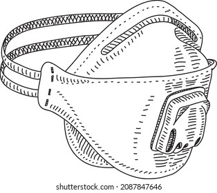 Medical face mask protection against a covid viral infection. Sketchy hand-drawn vector illustration.