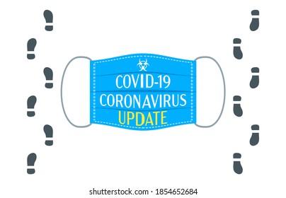 Medical face mask Shoe prints. The concept of updating coronavirus or covid-19. Vector illustration of flat style.