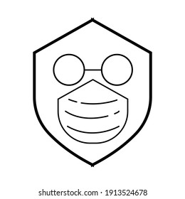 Medical Face Mask. Simple thin line signs with people wearing protection masks.