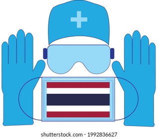 medical face mask, sterile gloves, protection from the coronavirus in the period of epidemic and pandemic. Thailand