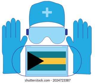 medical face mask, sterile gloves, protection from the coronavirus in the period of epidemic and pandemic. Bahamas