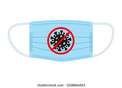 Medical face mask with stop coronavirus sign, antiviral defense sign, caution coronavirus, public health risks, coronavirus danger. Concept of a coronavirus outbreak, viruses, disease. Vector image