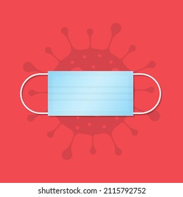 Medical face mask. Surgical mask. Red background. Covid 19. Vector illustration, flat design