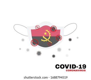 Medical face mask with symbol of the Angola to protect Angolan people from coronavirus or Covid-19, virus outbreak protection concept, sign symbol background, vector illustration.