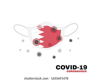 Medical face mask with symbol of Bahrain flag to protect bahraini people from coronavirus or Covid-19, virus outbreak protecton concept, sign symbol background, vector illustratioin.