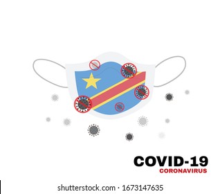 Medical face mask with symbol of the Democratic Republic of the Congo to protect Congosese people from coronavirus or Covid-19, virus outbreak protection concept, sign symbol background, vector illu