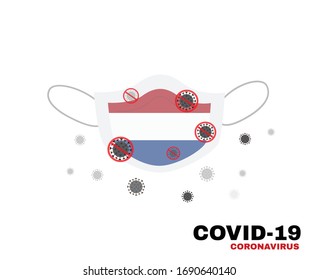Medical face mask with symbol of the Dutch Caribbean to protect Caribbean Netherlands people from coronavirus or Covid-19, virus outbreak protection concept, sign symbol background, vector illustratio