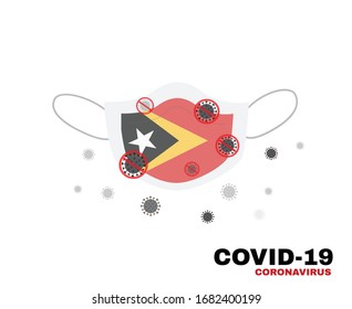 Medical face mask with symbol of the east timor to protect East Timorese people from coronavirus or Covid-19, virus outbreak protection concept, sign symbol background, vector illustration.