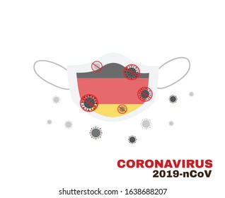 Medical face mask with symbol of Germany flag to protect German people from coronavirus or covid-19, virus outbreak protecton concept, sign symbol background, vector illustratioin.