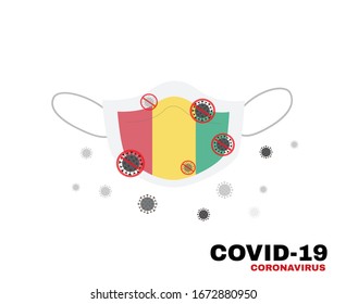 Medical face mask with symbol of the Guinea to protect Guinean people from coronavirus or Covid-19, virus outbreak protection concept, sign symbol background, vector illustration.