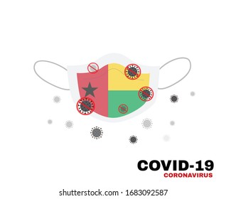 Medical face mask with symbol of the Guinea-Bissau to protect Bissau-Guinean people from coronavirus or Covid-19, virus outbreak protection concept, sign symbol background, vector illustration.