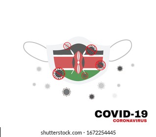 Medical face mask with symbol of the kenya to protect kenyan people from coronavirus or Covid-19, virus outbreak protection concept, sign symbol background, vector illustration.