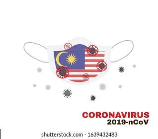 Medical face mask with symbol of Malaysia flag to protect Malaysian people from coronavirus or covid-19, virus outbreak protecton concept, sign symbol background, vector illustratioin.