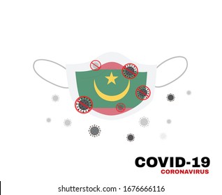 Medical face mask with symbol of the mauritania to protect mauritanian people from coronavirus or Covid-19, virus outbreak protection concept, sign symbol background, vector illustration.