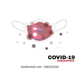 Medical face mask with symbol of the Nepal to protect Nepali people from coronavirus or Covid-19, virus outbreak protection concept, sign symbol background, vector illustration.