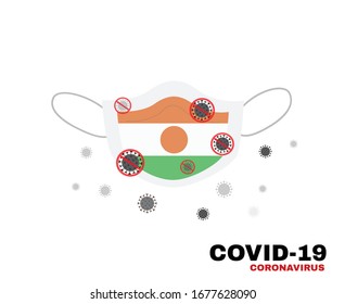 Medical face mask with symbol of the Niger to protect Nigerien people from coronavirus or Covid-19, virus outbreak protection concept, sign symbol background, vector illustration.
