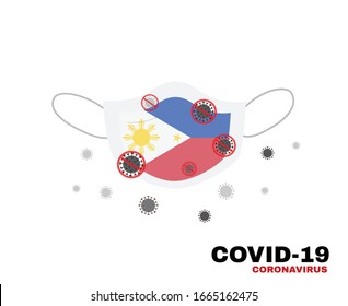 Medical face mask with symbol of philippines flag to protect filipino people from coronavirus or Covid-19, virus outbreak protection concept, sign symbol background, vector illustration.