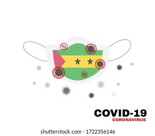 Medical face mask with symbol of the São Tomé and Príncipe to protect São Toméan people from coronavirus or Covid-19, virus outbreak protection concept, sign symbol background, vector illustration.