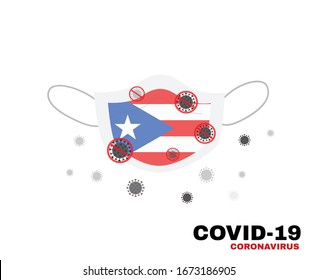 Medical face mask with symbol of the Puerto rico to protect Puerto rican people from coronavirus or Covid-19, virus outbreak protection concept, sign symbol background, vector illustration.