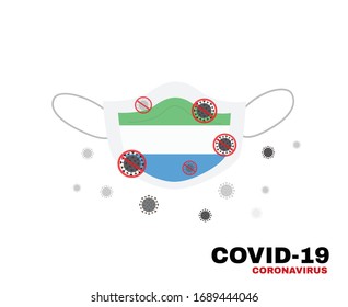 Medical face mask with symbol of the Sierra Leone to protect Sierra Leonean people from coronavirus or Covid-19, virus outbreak protection concept, sign symbol background, vector illustration.