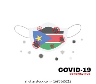 Medical face mask with symbol of the South Sudanto protect South Sudanese people from coronavirus or Covid-19, virus outbreak protection concept, sign symbol background, vector illustration.
