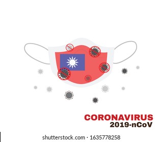 Medical face mask with symbol of Taiwan flag to protect coronavirus or covid-19,  virus outbreak protecton concept, sign symbol background, vector illustratioin.