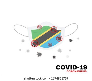 Medical face mask with symbol of the Tanzania to protect Tanzanian people from coronavirus or Covid-19, virus outbreak protection concept, sign symbol background, vector illustration.