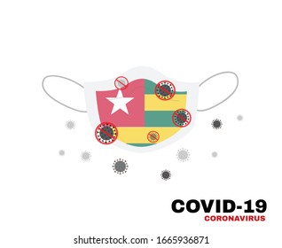 Medical face mask with symbol of TOGO flag to protect Togolese people from coronavirus or Covid-19, virus outbreak protection concept, sign symbol background, vector illustration. 