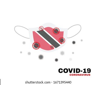 Medical face mask with symbol of Trinidad and Tobago to protect Trinidadians and Tobagonians people from coronavirus or Covid-19, virus outbreak protection concept, sign symbol background.