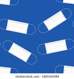  Medical face mask. Vector illustration - doctors put on a mask. A coronavirus patient wears a mask. COVID-2019.Seamless vector pattern.