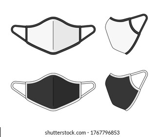 Medical face mask vector template illustration set (piping / 2 tone type)