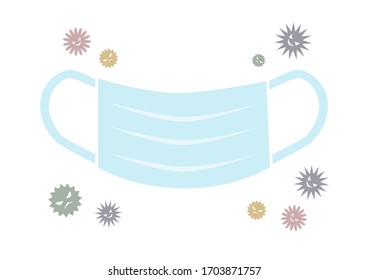 Medical face mask and virus. Vector illustration on white background. 