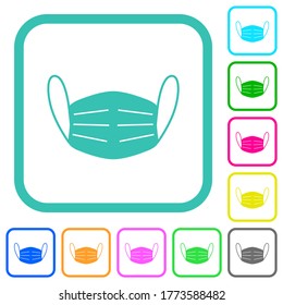 Medical face mask vivid colored flat icons in curved borders on white background