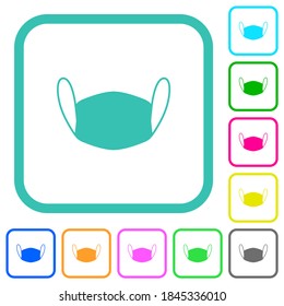 Medical face mask vivid colored flat icons in curved borders on white background