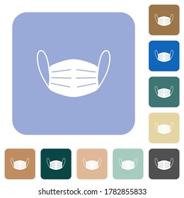 Medical face mask white flat icons on color rounded square backgrounds