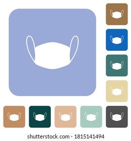 Medical face mask white flat icons on color rounded square backgrounds
