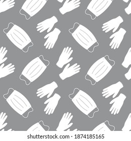 Medical face masks and rubber gloves vector seamless pattern background for healthcare, medical design.