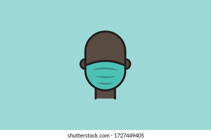 Medical face protection mask icon. Man using protective surgical mask for coronavirus prevention. Linear art vector.