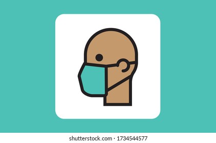Medical face protection mask icon. Man using protective surgical mask for coronavirus prevention. Linear art vector.