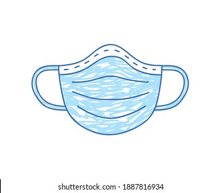 Medical face protective mask isolated icon cartoon doodle vector sketch, COVID-19 coronavirus, flu virus epidemic prevention.