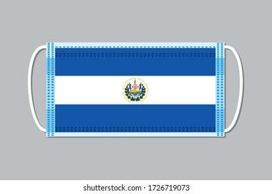 Medical face shield with El Salvador flag on it. Flat design on a gray background. Vector face mask
