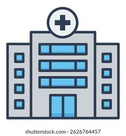 Medical facility flat icon, representing healthcare services, medical institutions, hospitals, and clinics
