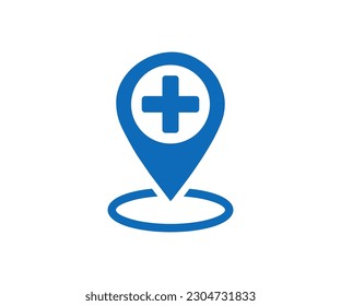 Medical facility pointer icon. Medical location icon. Hospital map location icon in flat design style vector design and illustration.
