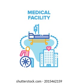 Medical Facility Vector Icon Concept. Medical Facility Building For Patient Treatment And Rehabilitation, Care And Healing Human Health In Hospital. Professional Healthcare Color Illustration