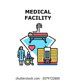 Konzept der medizinischen Einrichtung Vektorsymbol. Medizinische Einrichtung zur Untersuchung der Gesundheit, Versorgung und Behandlung von Patienten. Krankenhausarbeitsspezialist Krankenkrankheit Humane Farbkrankheit
