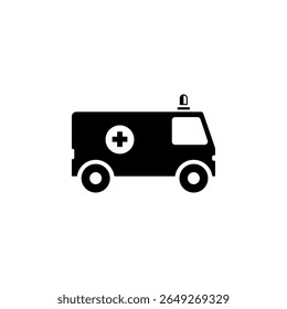 Medical Fast Response Ambulance Car Solid Flat Vector Icon Isolated on White Background.