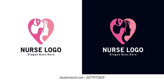 Medical female beautiful nurse logo with negative space in modern love