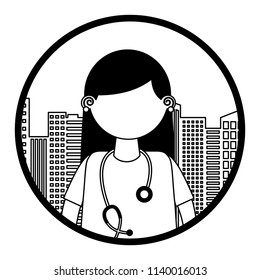 medical female doctor with cityscape