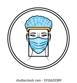 Medical female worker wearing protection face mask