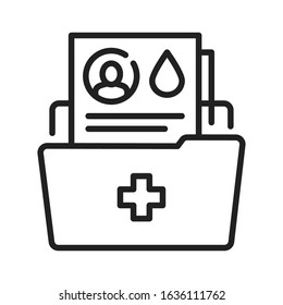 Medical File Folder Black Line Icon. Patient Disease History. List Of Blood Transfusion Donors Concept. Pictogram For Web, Mobile App, Promo. UI UX Design Element. Editable Stroke.